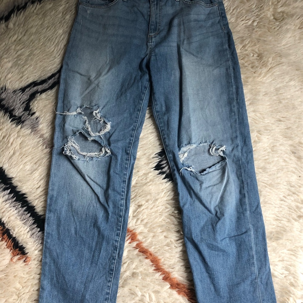Joe's Jeans - distressed blue high waisted straight leg jeans - Woman's 29